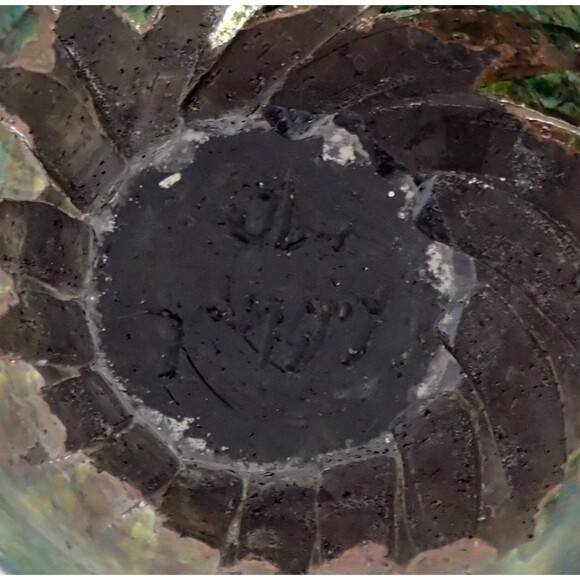 Turquoise Blue Signed Raku Sculpture Pottery Vase Bowl Iridescent Drip Glaze 8" - Picture 9 of 16